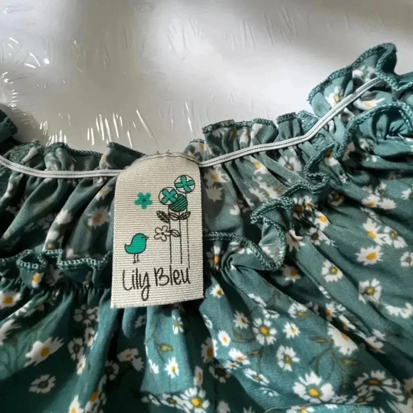 Lily Bleu Child 10-12 Blouse Peasant  Cap Sleeve Ruched Side Tie Classic Cottage - Picture 2 of 8